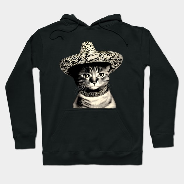 Cat wearing sombrero hat - vintage Hoodie by Ravenglow